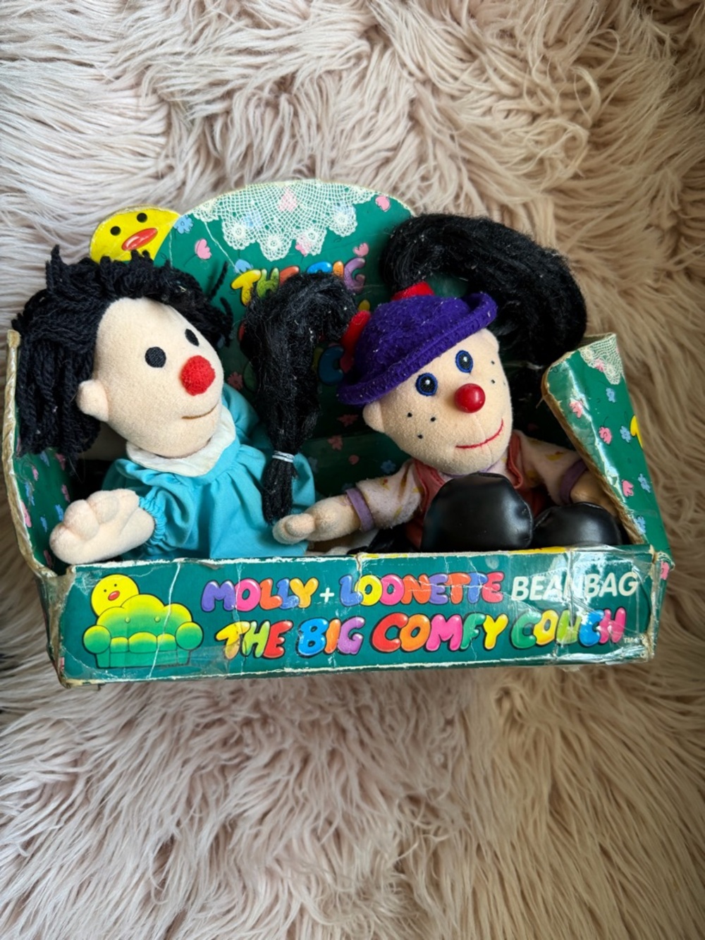Vintage The Big Comfy Couch Molly & Loonette Beanbag Plush Set w/ Box 1997